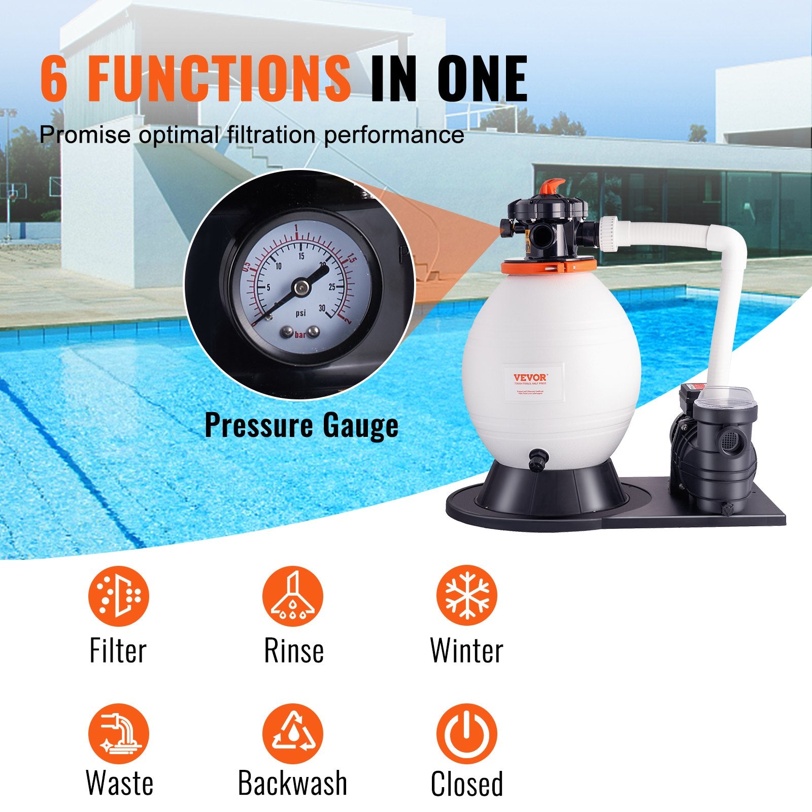Sand Filter Above Ground with 850W Pool Pump 18,000 L/H Flow 6-Way Valve V952-MGYCSLBYCTFDGX0PTV3