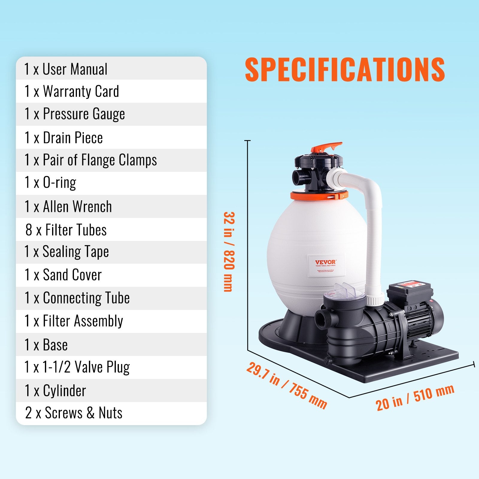 Sand Filter Above Ground with 850W Pool Pump 18,000 L/H Flow 6-Way Valve V952-MGYCSLBYCTFDGX0PTV3
