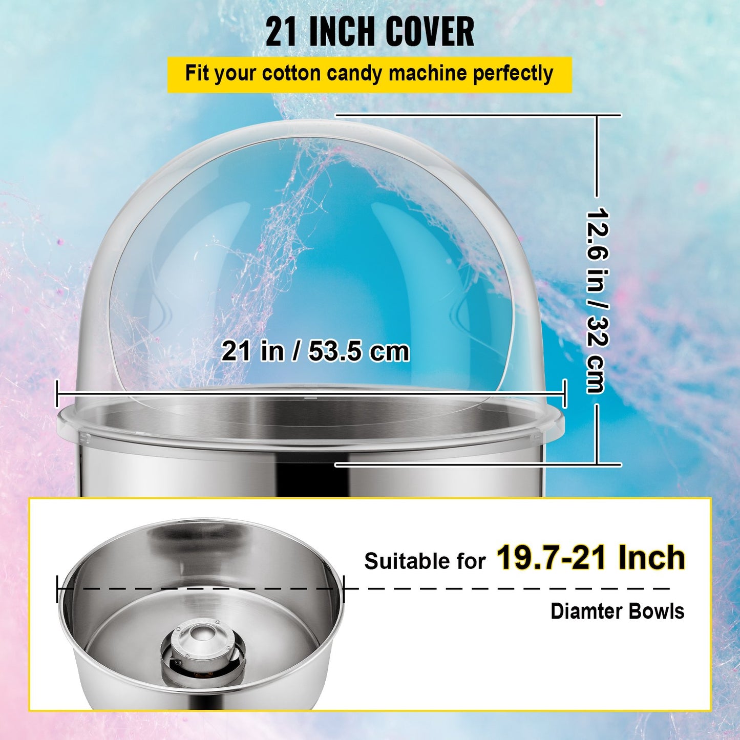 Candy Machine Bubble Shield 20.5 Inch Clear Plastic Cotton Candy Cover for Commercial Candy Maker Machine V952-MHTJGZ00000000001V0