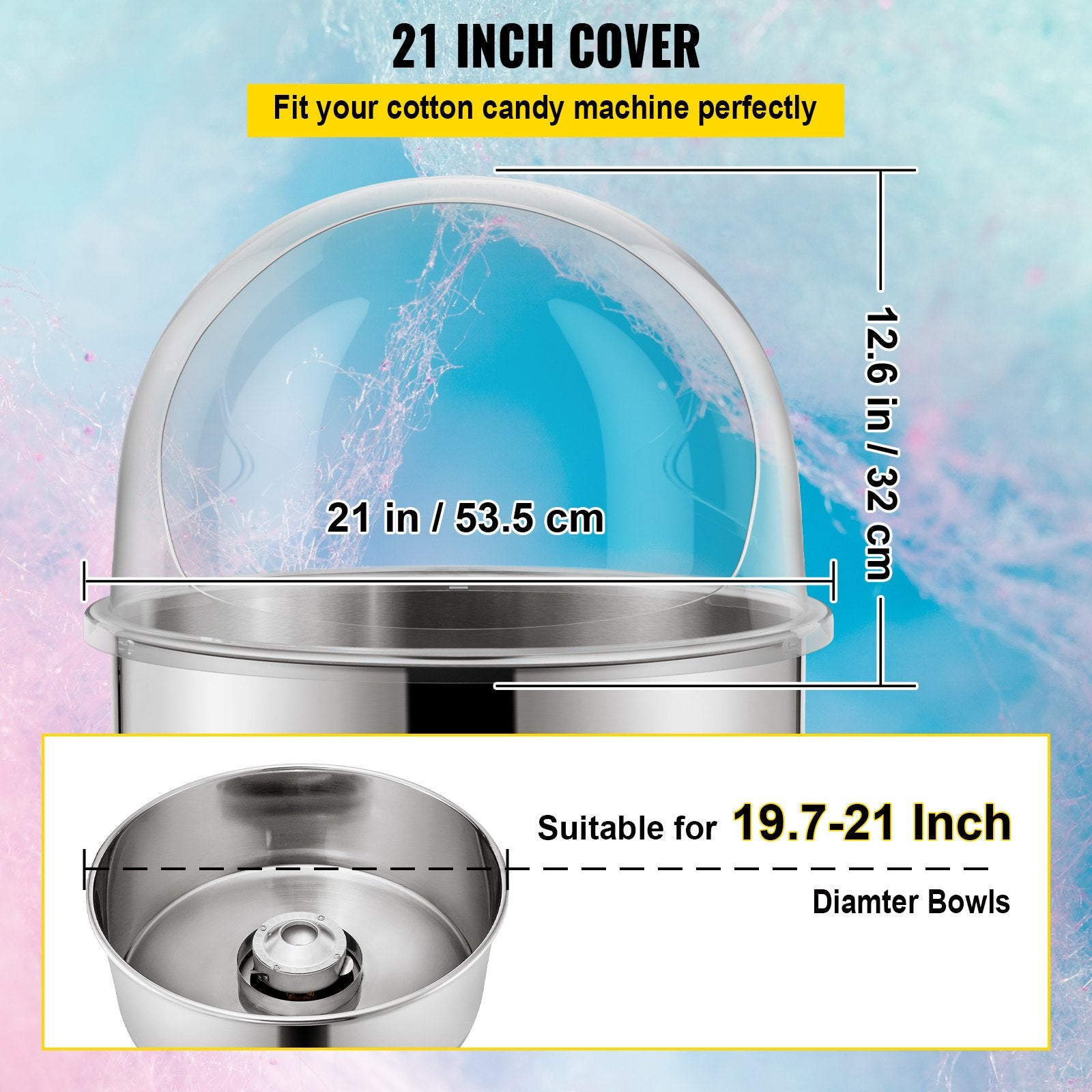 Candy Machine Bubble Shield 20.5 Inch Clear Plastic Cotton Candy Cover for Commercial Candy Maker Machine V952-MHTJGZ00000000001V0