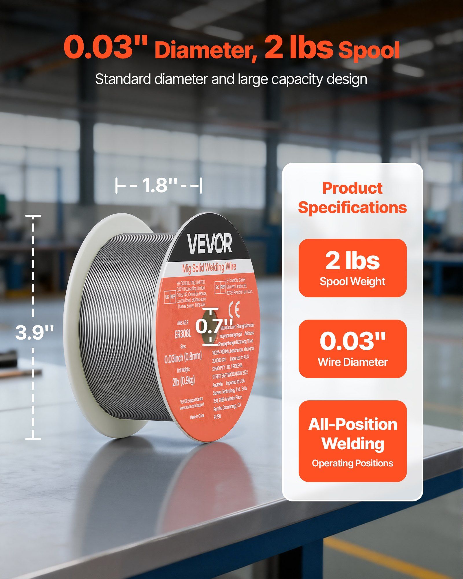 Solid MIG Welding Wire, ER308L 0.8mm 0.9kg, Low Spatter Stainless Steel Welding Wire with High Feedability V952-MIGHSSXHSER3VRU7P001V0