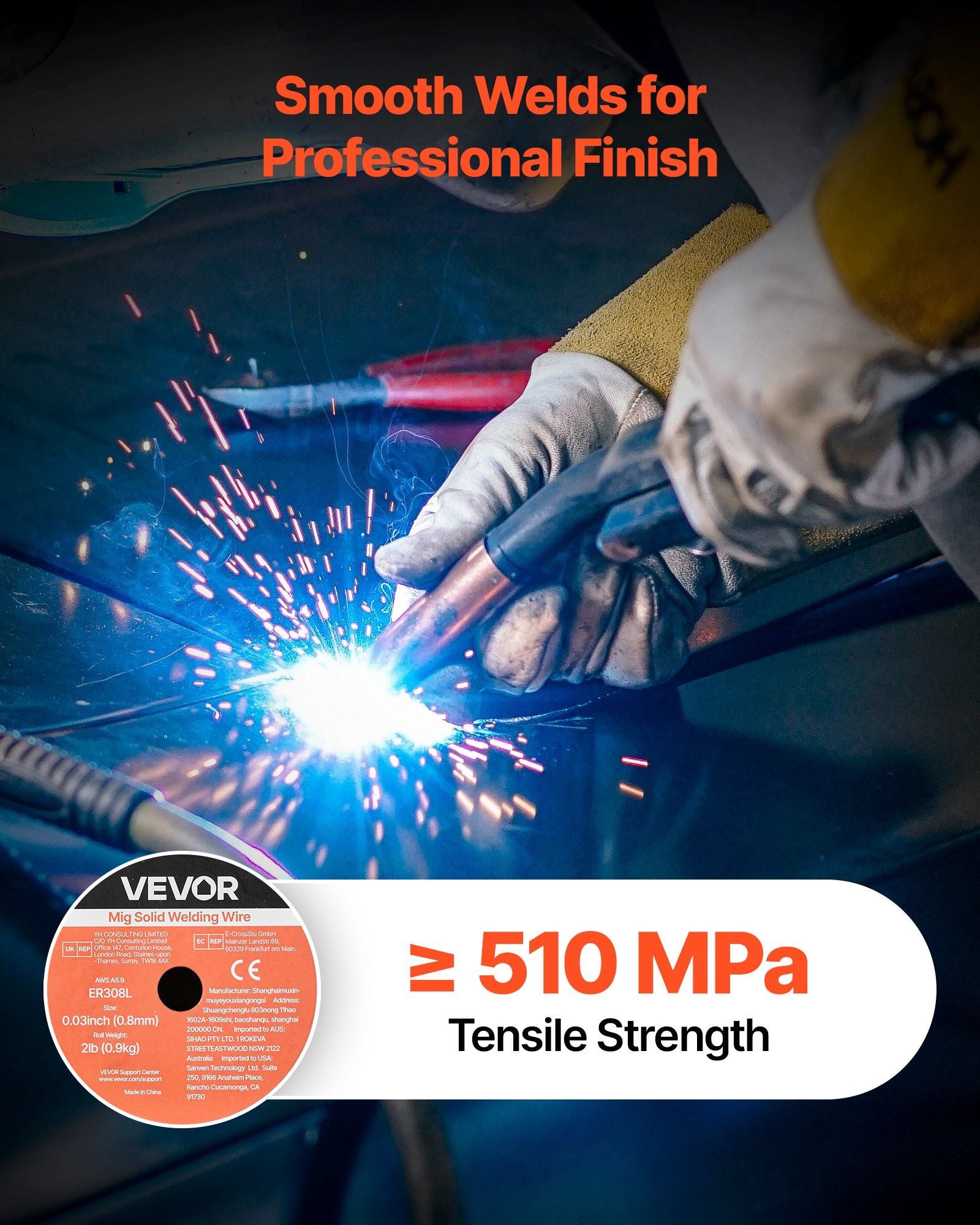 Solid MIG Welding Wire, ER308L 0.8mm 0.9kg, Low Spatter Stainless Steel Welding Wire with High Feedability V952-MIGHSSXHSER3VRU7P001V0