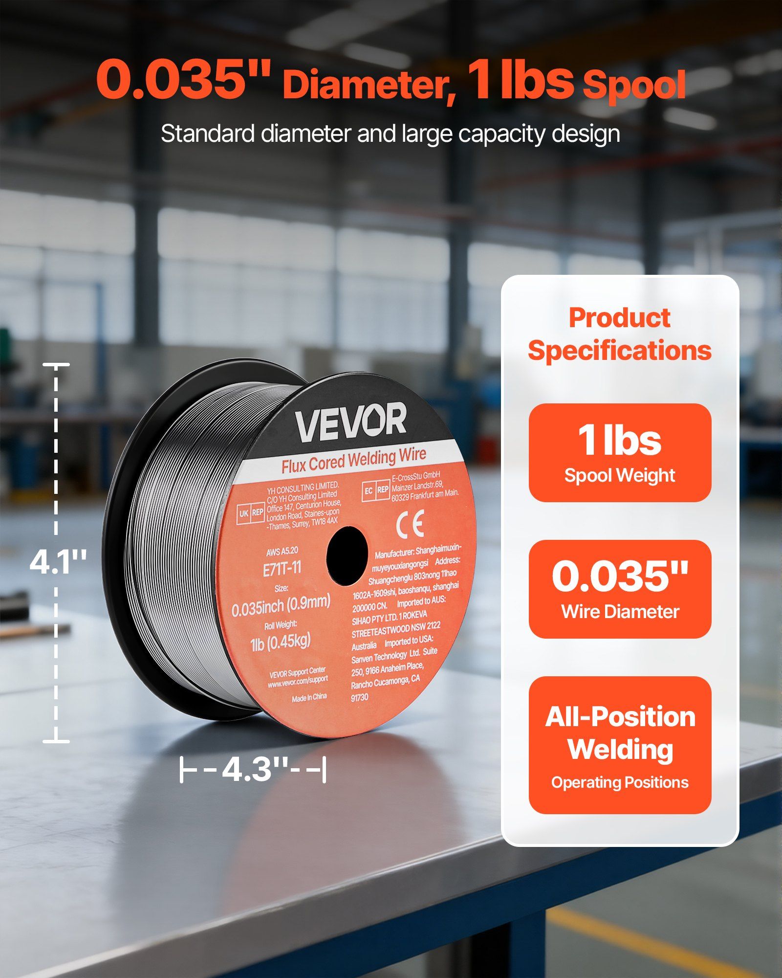 Flux Core MIG Welding Wire, E71T-11 0.9mm 0.45kg, Gasless Mild Steel Welding Wire with Low Spatter for All V952-MIGHSYXHSE71AWQRF001V0