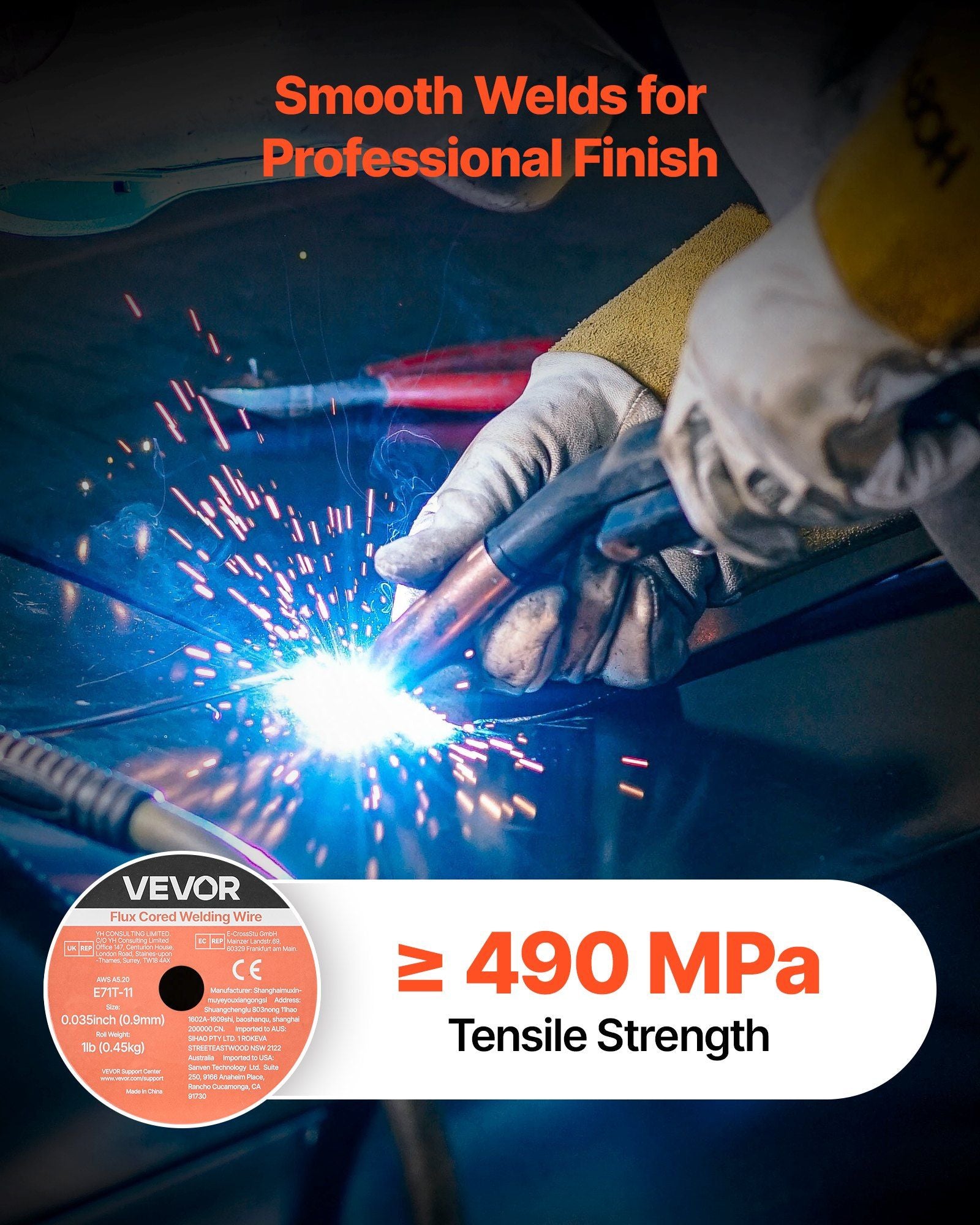 Flux Core MIG Welding Wire, E71T-11 0.9mm 0.45kg, Gasless Mild Steel Welding Wire with Low Spatter for All V952-MIGHSYXHSE71AWQRF001V0