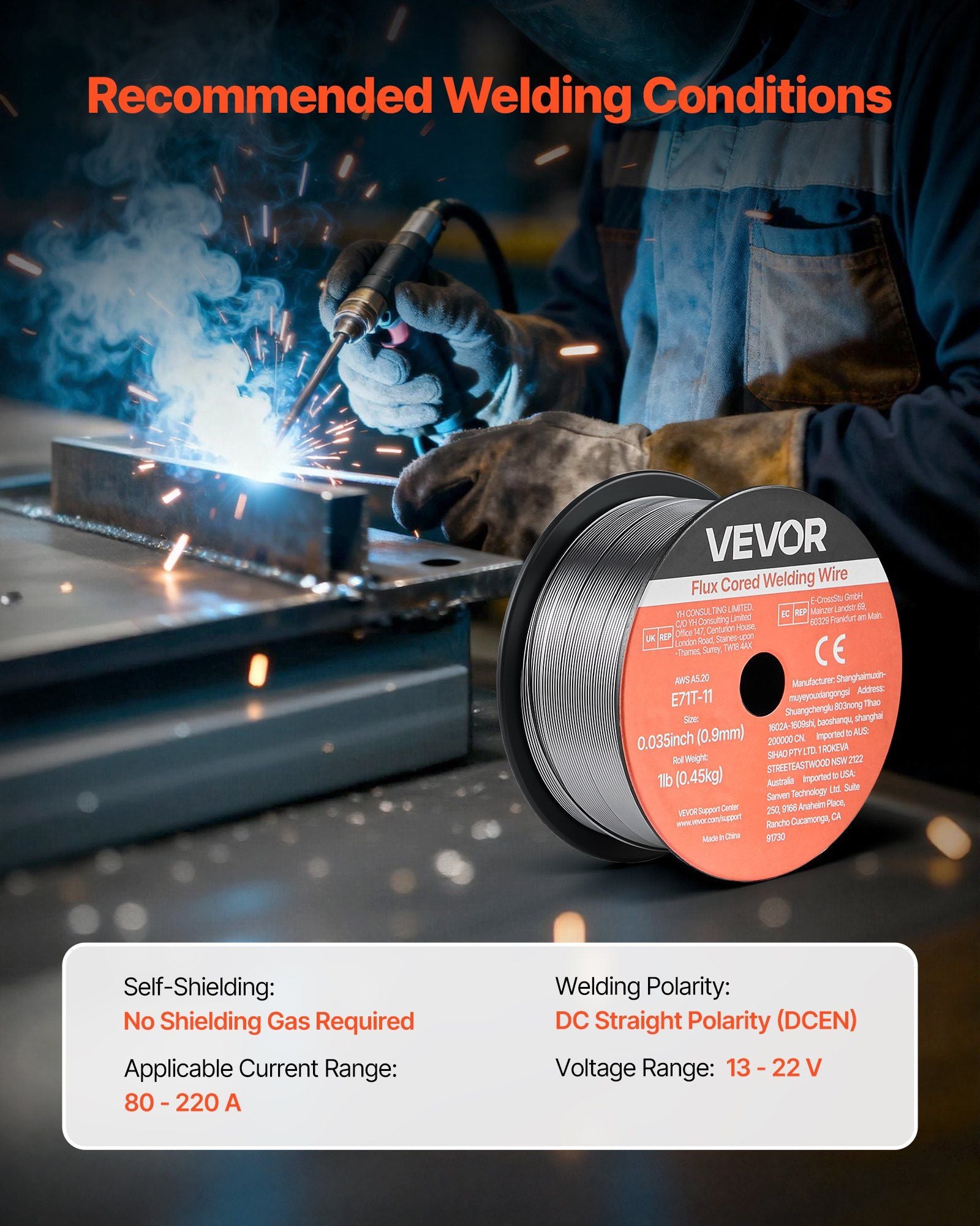 Flux Core MIG Welding Wire, E71T-11 0.9mm 0.45kg, Gasless Mild Steel Welding Wire with Low Spatter for All V952-MIGHSYXHSE71AWQRF001V0