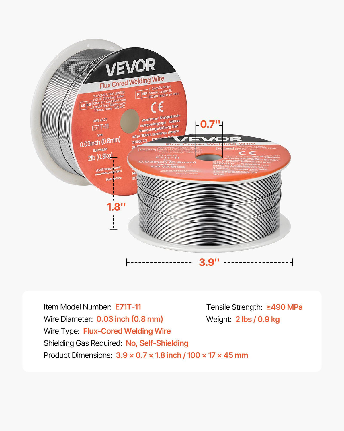 Flux Core MIG Welding Wire, E71T-11 0.8mm 0.9kg, Gasless Mild Steel Welding Wire with Low Spatter for All V952-MIGHSYXHSE71S15QW001V0