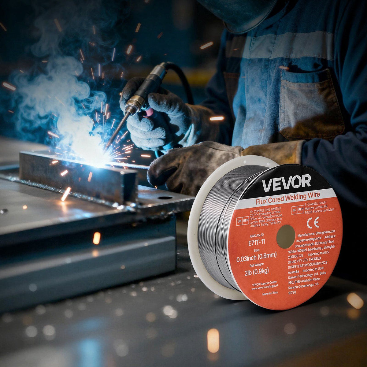 Flux Core MIG Welding Wire, E71T-11 0.8mm 0.9kg, Gasless Mild Steel Welding Wire with Low Spatter for All V952-MIGHSYXHSE71S15QW001V0