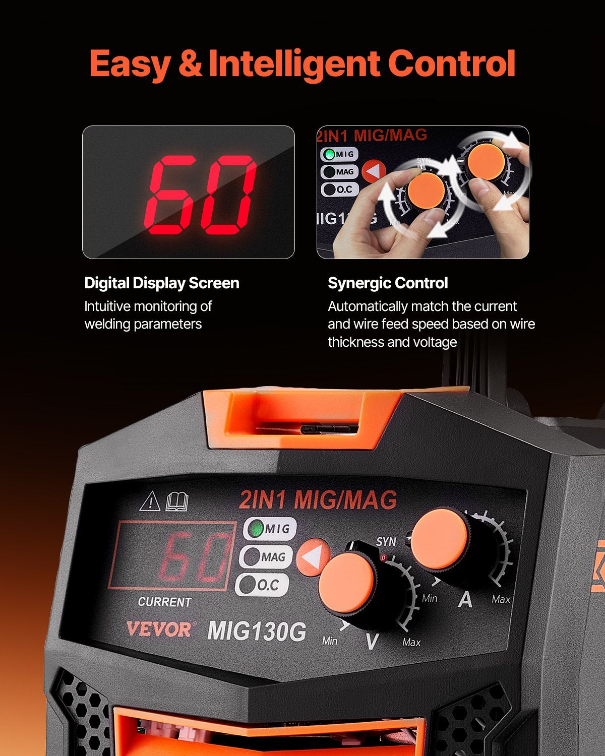 MIG Welder, 130A Synergic Mig Welding Machine, 2-in-1 Gas MIG/Gasless Flux Core MIG Multi-Process Welder V952-MIGYXHJ2H113A5ZGSV3