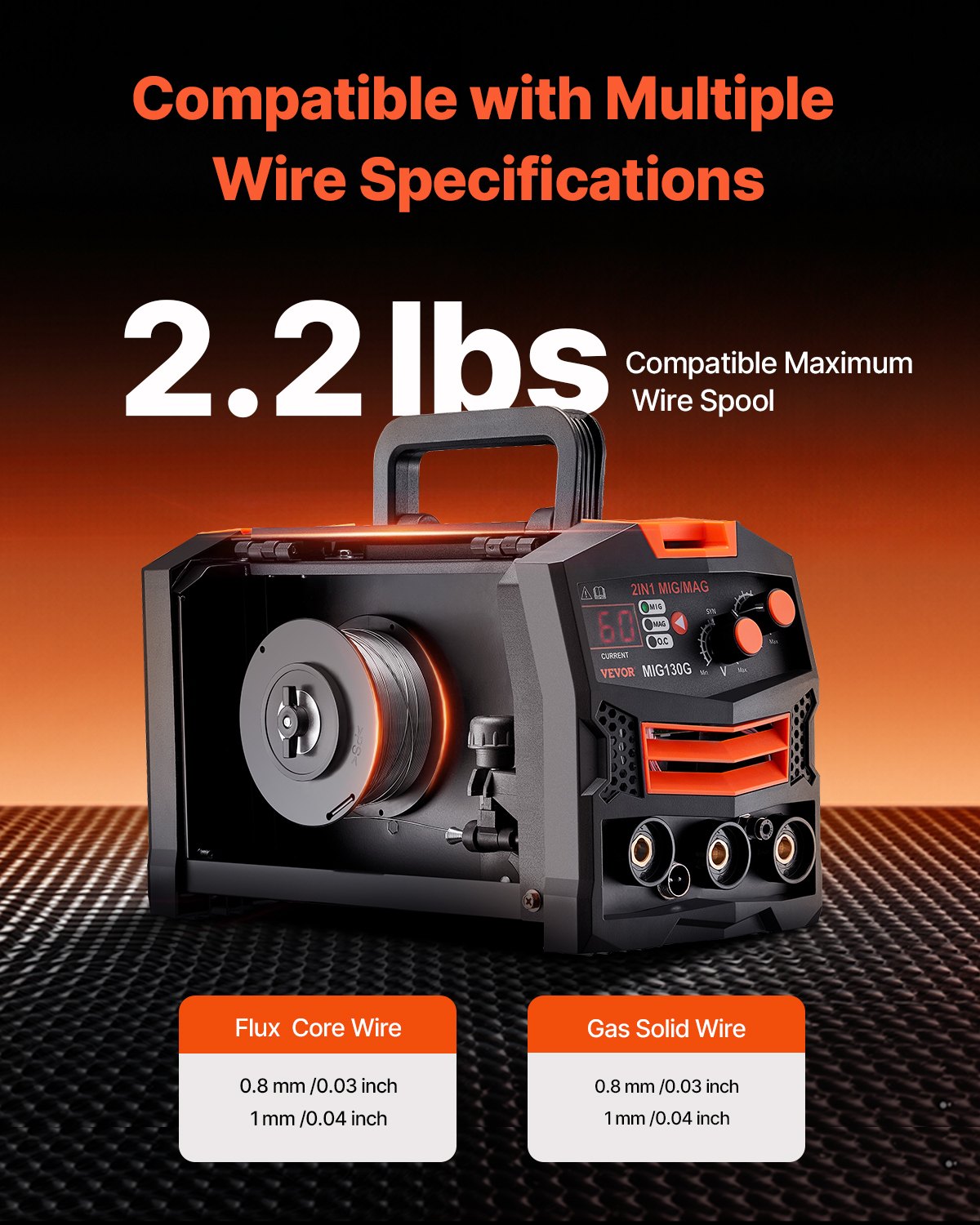 MIG Welder, 130A Synergic Mig Welding Machine, 2-in-1 Gas MIG/Gasless Flux Core MIG Multi-Process Welder V952-MIGYXHJ2H113A5ZGSV3