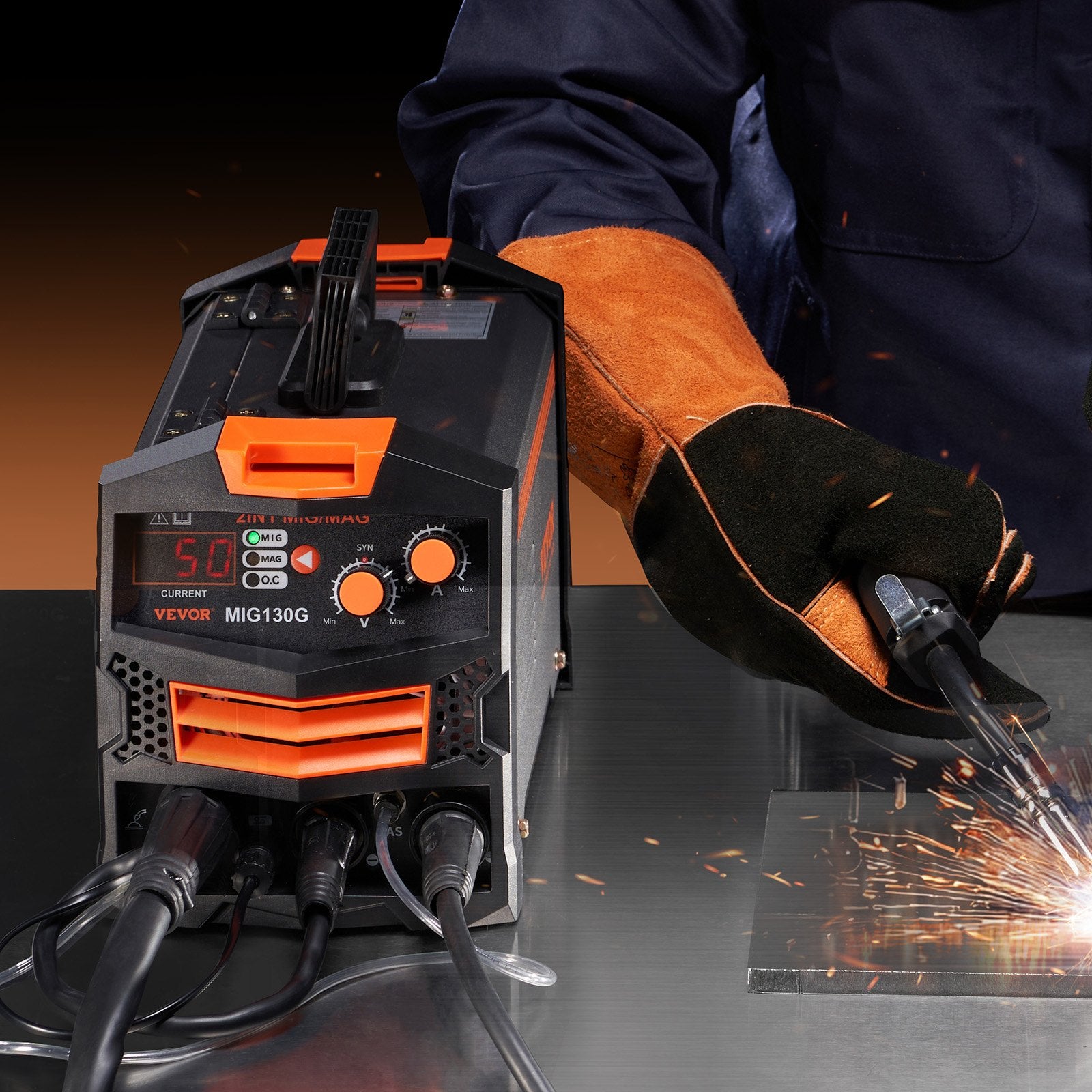 MIG Welder, 130A Synergic Mig Welding Machine, 2-in-1 Gas MIG/Gasless Flux Core MIG Multi-Process Welder V952-MIGYXHJ2H113A5ZGSV3