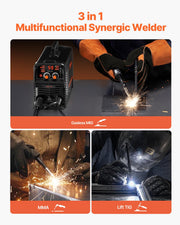 MIG Welder, 130Amp Synergic Mig Welding Machine, 3-in-1 Flux Core MIG/Stick/Lift TIG Multi-Process Welder V952-MIGYXHJ3H113QH258V3
