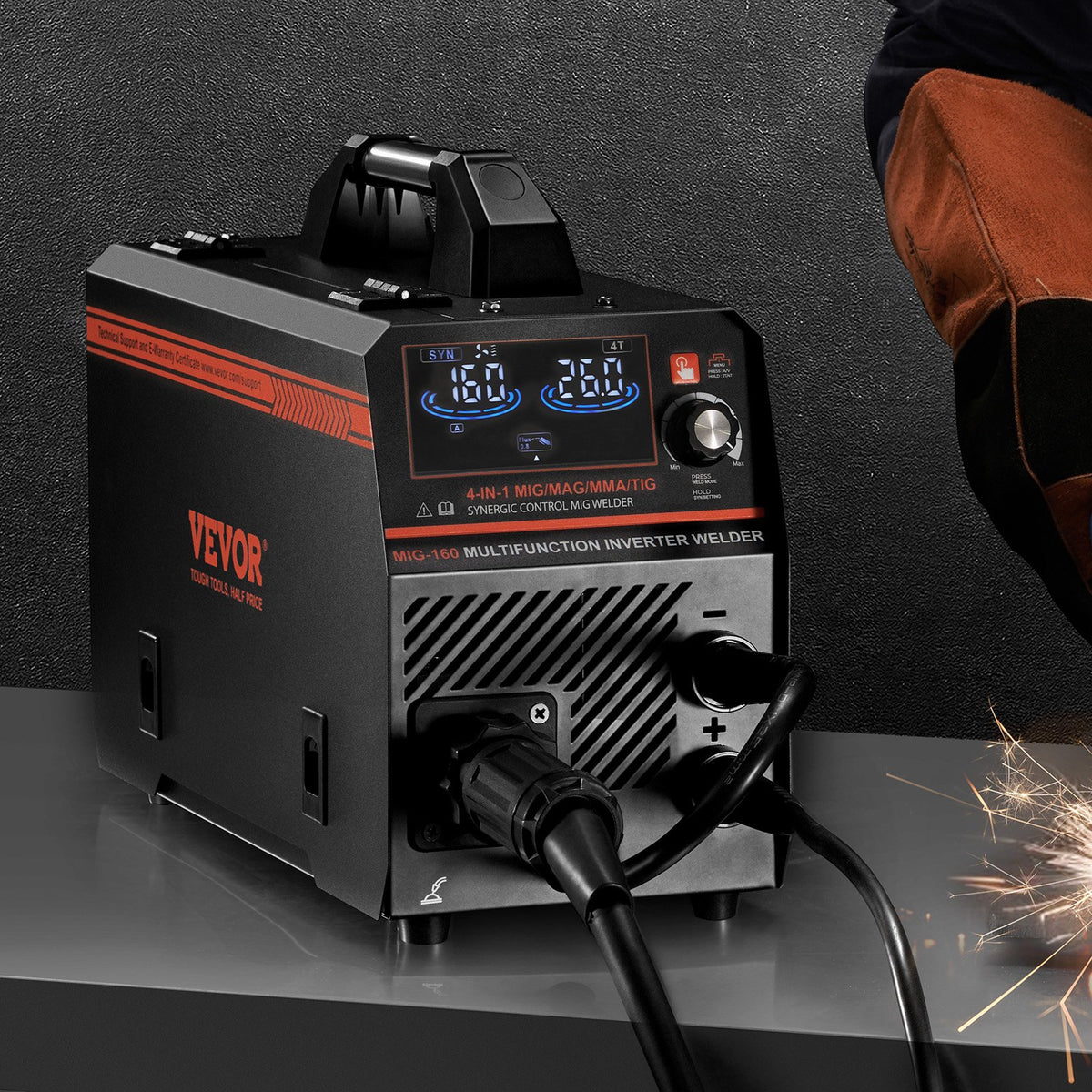 MIG Welder, 160A Synergic Mig Welding Machine, 4-in-1 Gas MIG/Flux Core MIG/Stick/Lift TIG Multi-Process V952-MIGYXHJ4H1165KC80V3