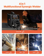 MIG Welder, 200A Synergic Mig Welding Machine, 4-in-1 Gas MIG/Flux Core MIG/Stick/Lift TIG Multi-Process V952-MIGYXHJ4H120SMGZBV3