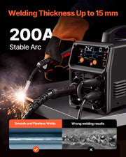 MIG Welder, 200A Synergic Mig Welding Machine, 4-in-1 Gas MIG/Flux Core MIG/Stick/Lift TIG Multi-Process V952-MIGYXHJ4H120SMGZBV3