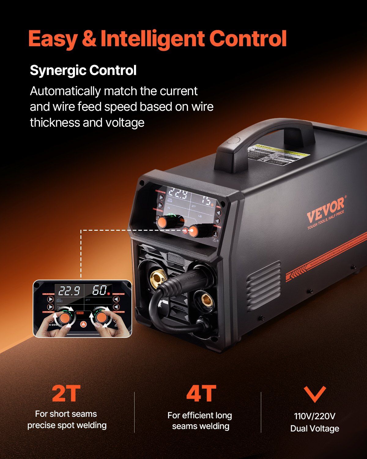MIG Welder, 200A Synergic Mig Welding Machine, 4-in-1 Gas MIG/Flux Core MIG/Stick/Lift TIG Multi-Process V952-MIGYXHJ4H120SMGZBV3