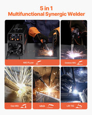 Pro MIG Welder, 250Amp Pluse Mig Welding Machine, 5-in-1 Synergic Welder Machine MIG Pluse/Gas MIG/Flux Core V952-MIGYXHJ5H125812USV3