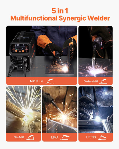 Pro MIG Welder, 250Amp Pluse Mig Welding Machine, 5-in-1 Synergic Welder Machine MIG Pluse/Gas MIG/Flux Core V952-MIGYXHJ5H125812USV3