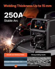 Pro MIG Welder, 250Amp Pluse Mig Welding Machine, 5-in-1 Synergic Welder Machine MIG Pluse/Gas MIG/Flux Core V952-MIGYXHJ5H125812USV3
