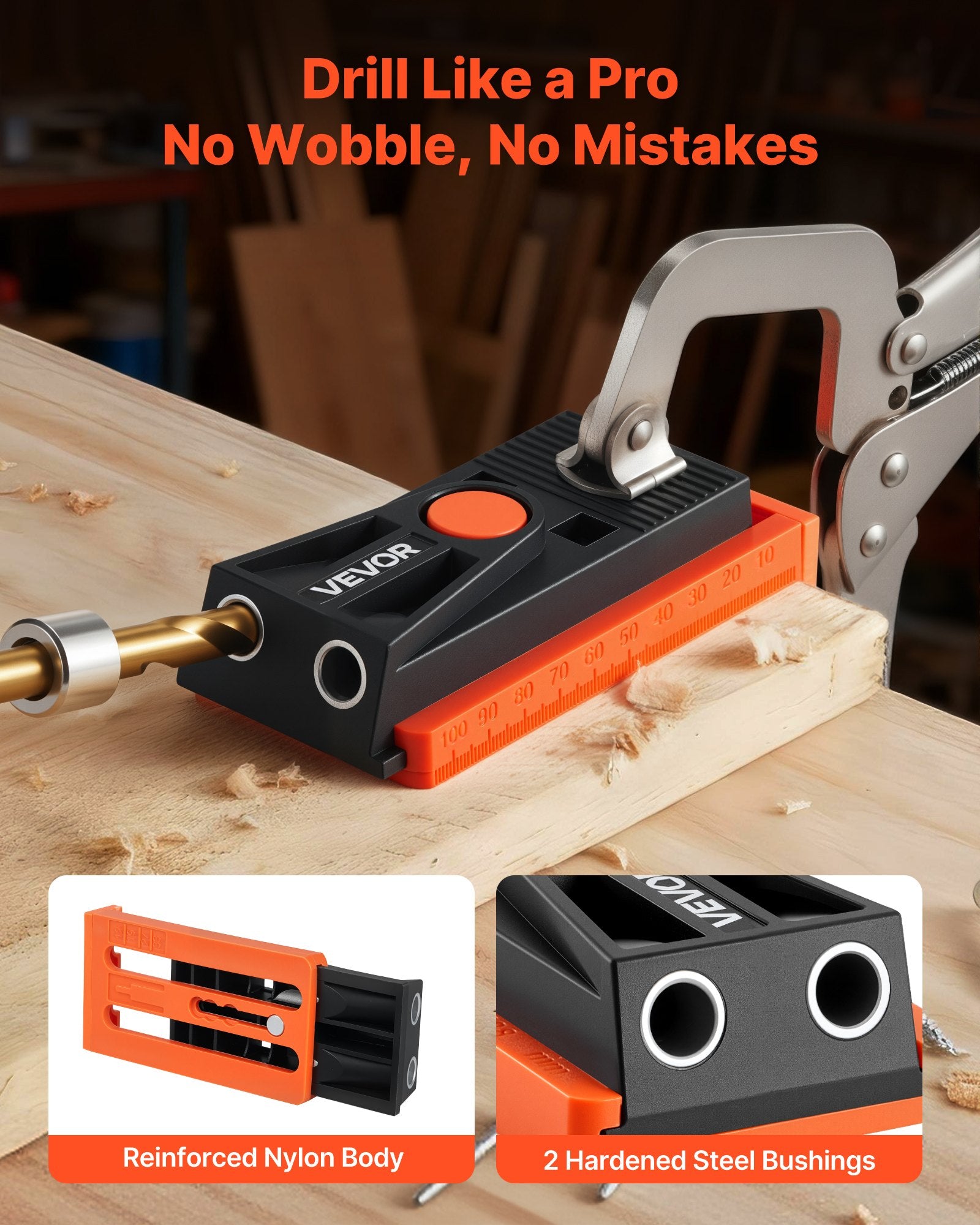 Pocket Hole Jig Kit, 12.7 to 38.1 mm Adjustable, Mini Jig Pocket Hole System with Step Drill, Hex Wrench, V952-MINISXKKJDPSVGZHO001V0