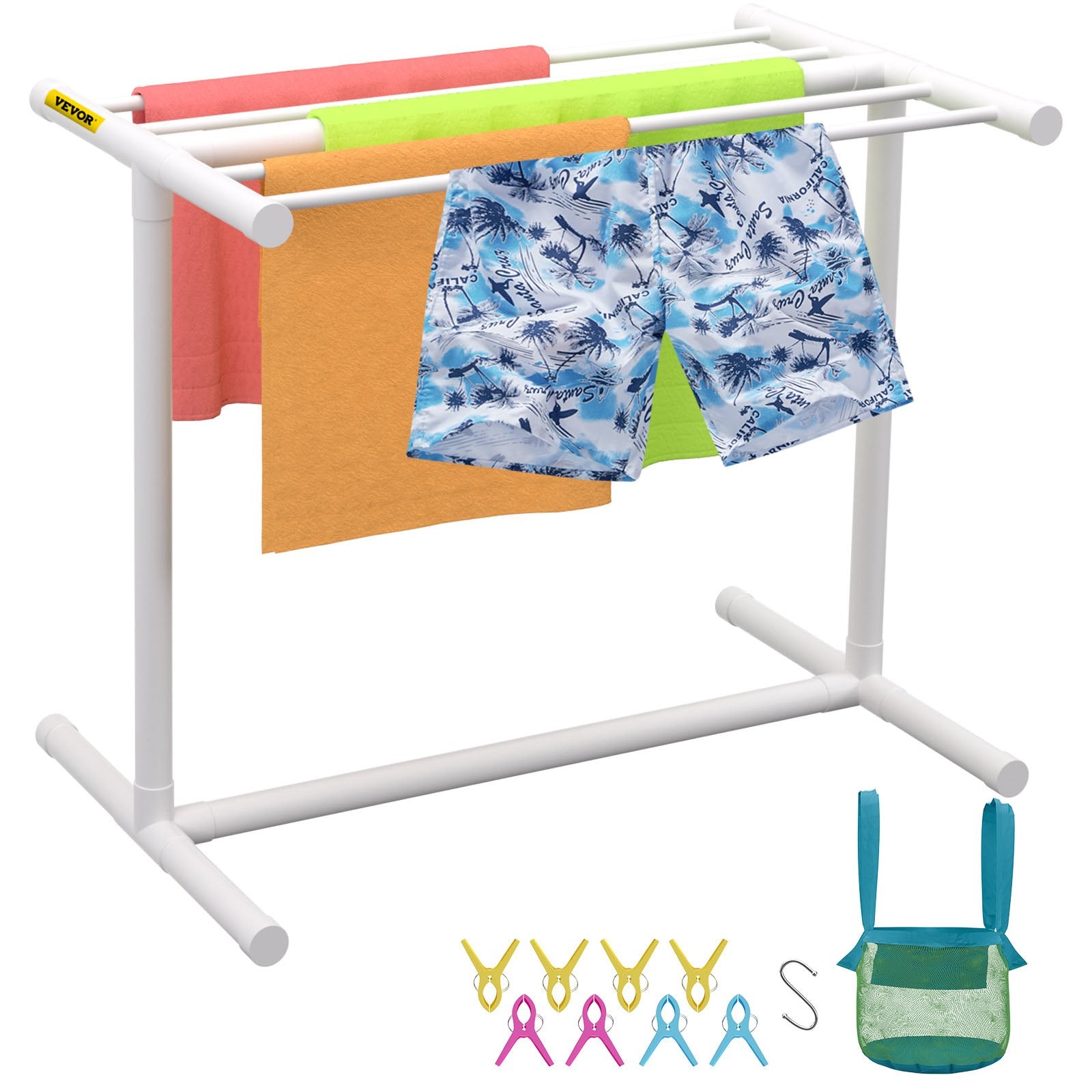 Pool Towel Rack, 5 Bar, White, Freestanding Outdoor PVC T-Shape Poolside Storage Organizer, Include 8 Towel V952-MJJBSGZXGBDD5JAP7V0