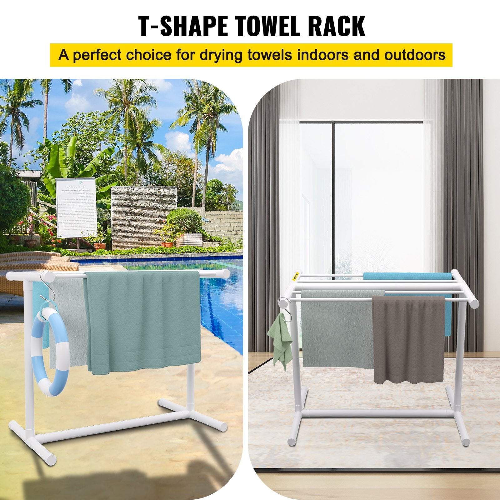 Pool Towel Rack, 5 Bar, White, Freestanding Outdoor PVC T-Shape Poolside Storage Organizer, Include 8 Towel V952-MJJBSGZXGBDD5JAP7V0