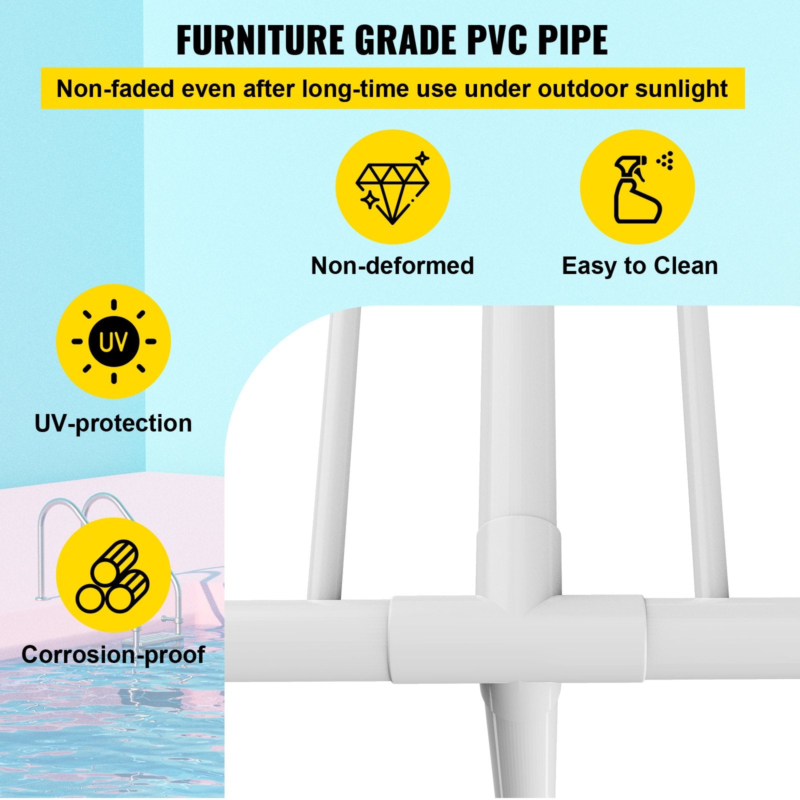 Pool Towel Rack, 5 Bar, White, Freestanding Outdoor PVC T-Shape Poolside Storage Organizer, Include 8 Towel V952-MJJBSGZXGBDD5JAP7V0