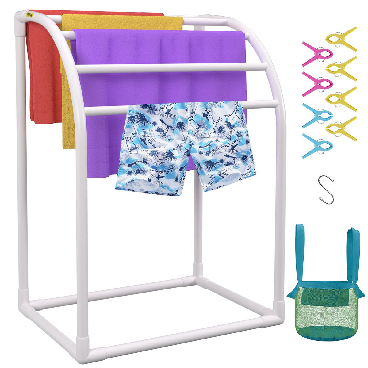 Pool Towel Rack, 5 Bar, Milky, Freestanding Outdoor PVC Curved Poolside Storage Organizer, Include 8 Towel V952-MJJBSSXGBDDW52IAUV0