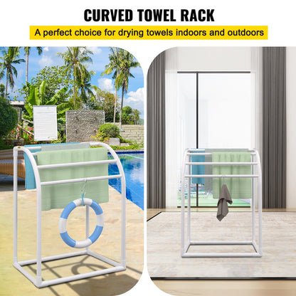 Pool Towel Rack, 5 Bar, Milky, Freestanding Outdoor PVC Curved Poolside Storage Organizer, Include 8 Towel V952-MJJBSSXGBDDW52IAUV0
