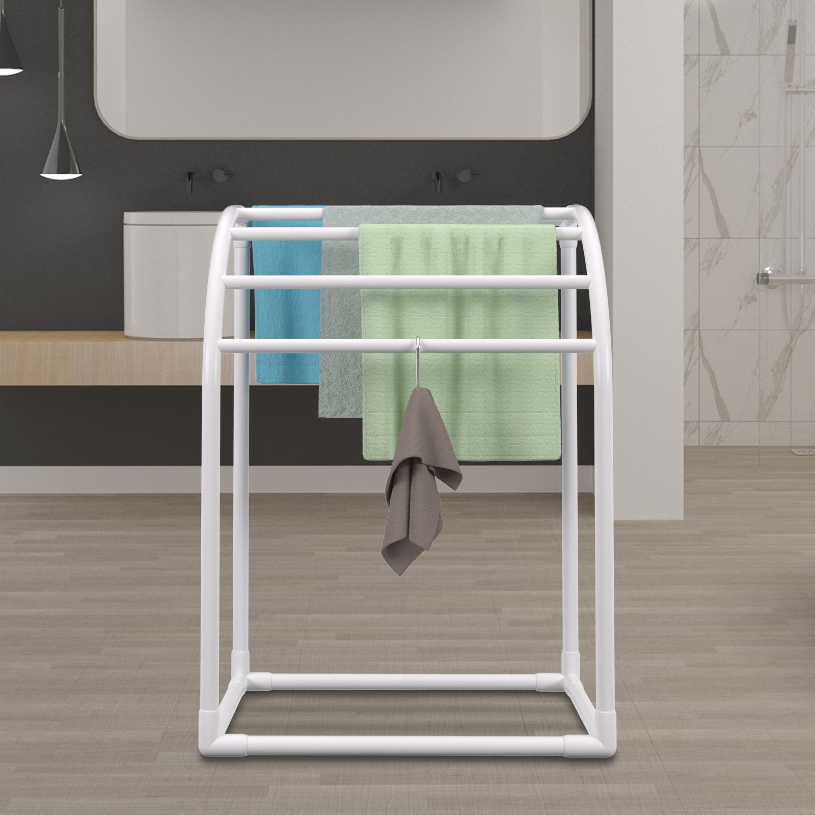 Pool Towel Rack, 5 Bar, Milky, Freestanding Outdoor PVC Curved Poolside Storage Organizer, Include 8 Towel V952-MJJBSSXGBDDW52IAUV0