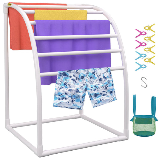 Outdoor Towel Rack Pool Towel Rack 7 Bar Curved White Freestanding Patio V952-MJJBSSXGBDDW79AY5V0