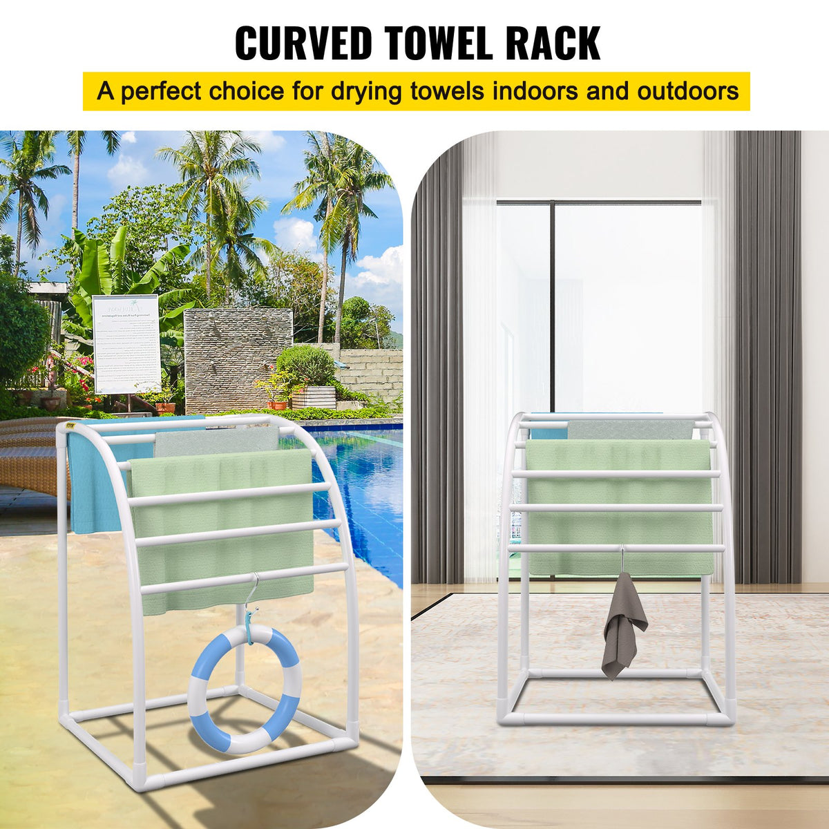 Outdoor Towel Rack Pool Towel Rack 7 Bar Curved White Freestanding Patio V952-MJJBSSXGBDDW79AY5V0