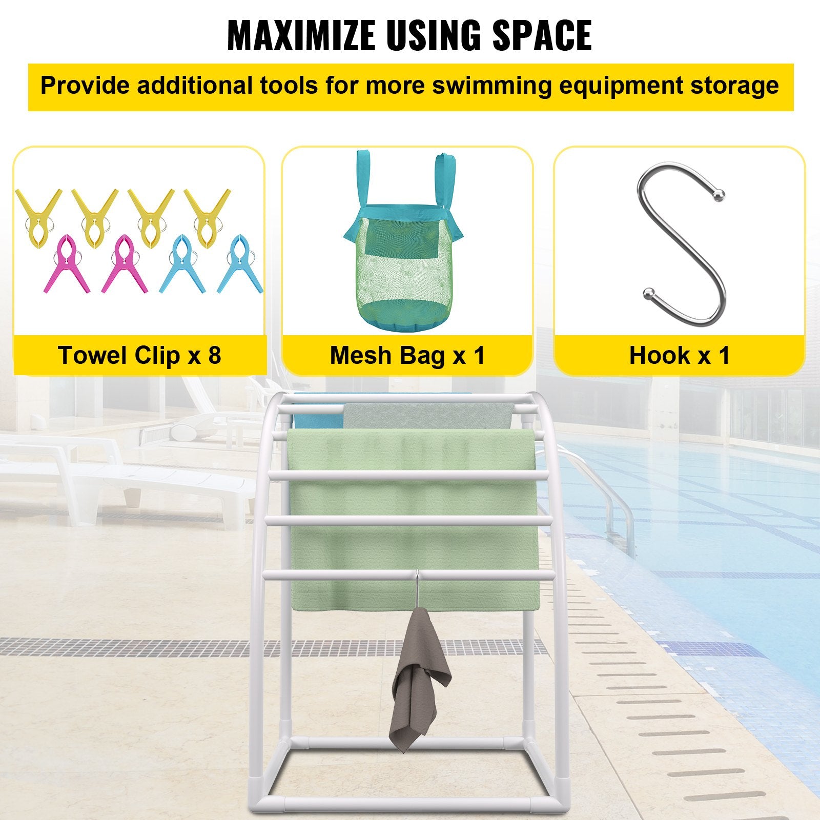 Outdoor Towel Rack Pool Towel Rack 7 Bar Curved White Freestanding Patio V952-MJJBSSXGBDDW79AY5V0
