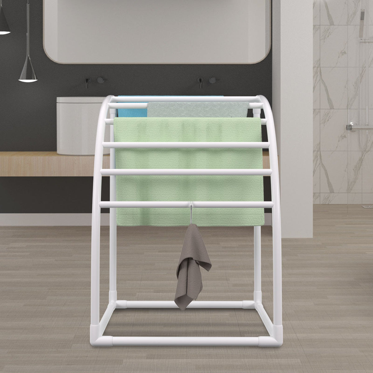 Outdoor Towel Rack Pool Towel Rack 7 Bar Curved White Freestanding Patio V952-MJJBSSXGBDDW79AY5V0