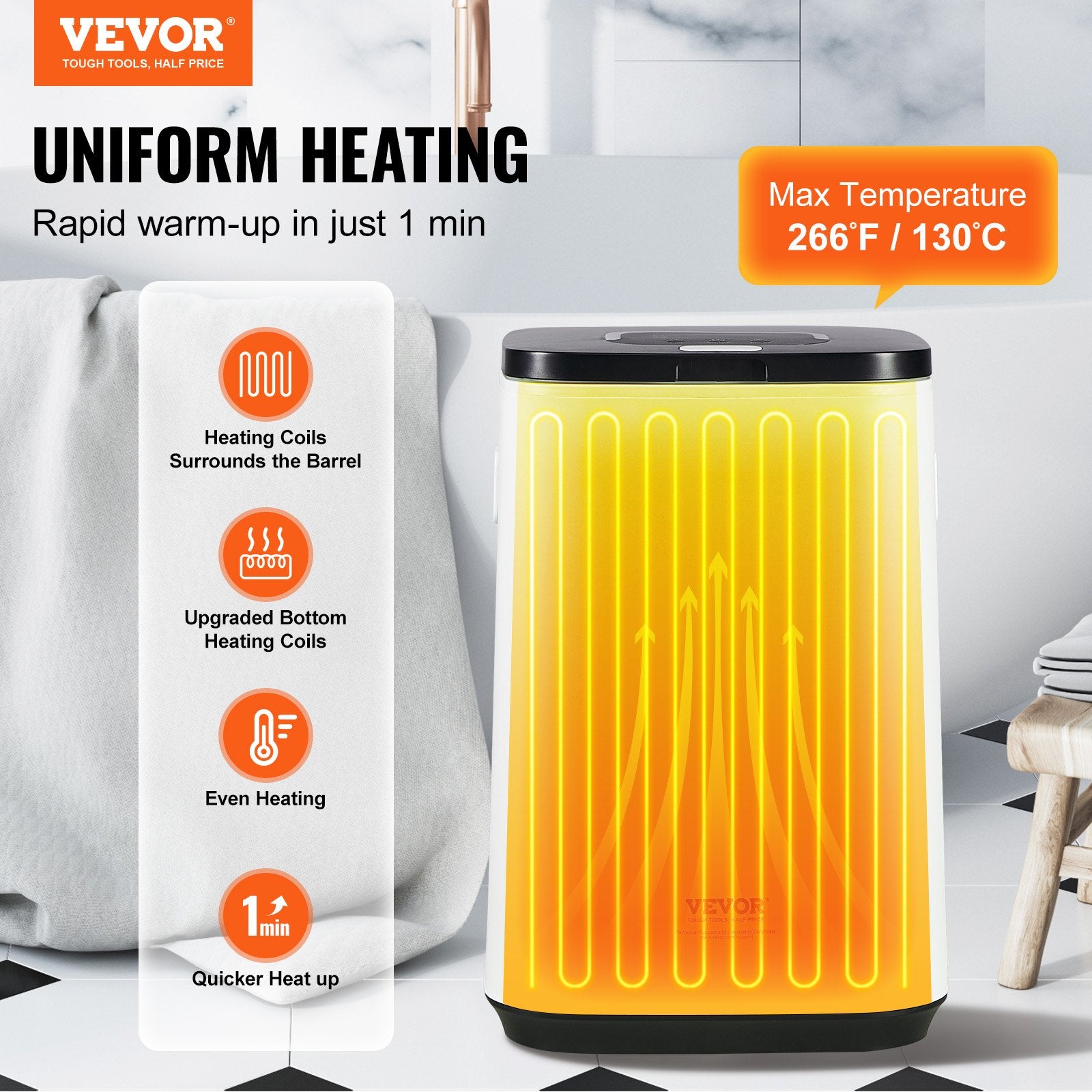 20L Large Towel Warmer Bucket with LED Screen U-shaped Light & Timer White V952-MJJRTBS20LLE5FW2TV3