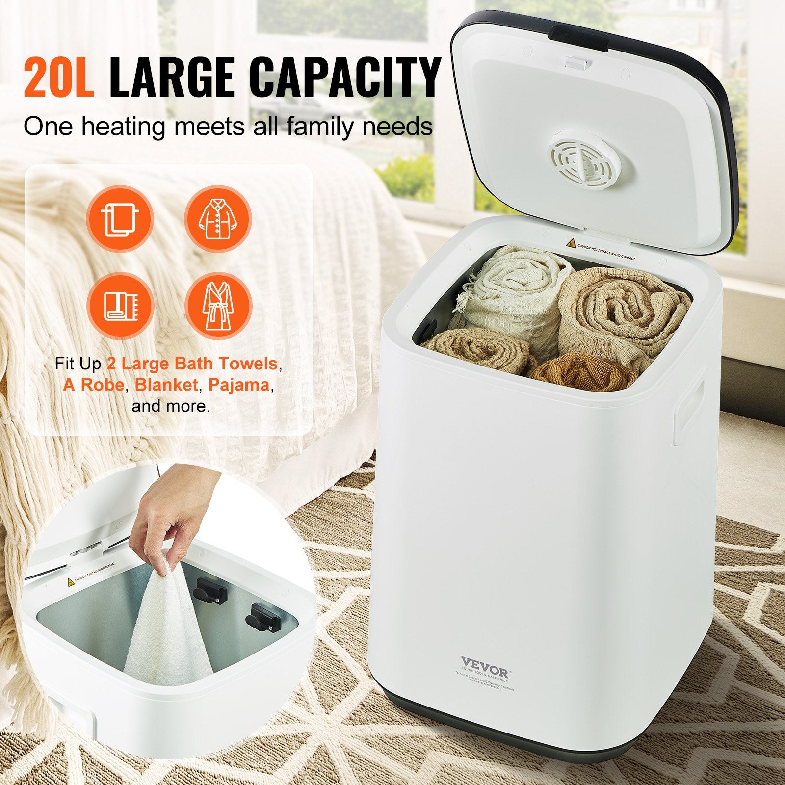 20L Large Towel Warmer Bucket with LED Screen U-shaped Light & Timer White V952-MJJRTBS20LLE5FW2TV3