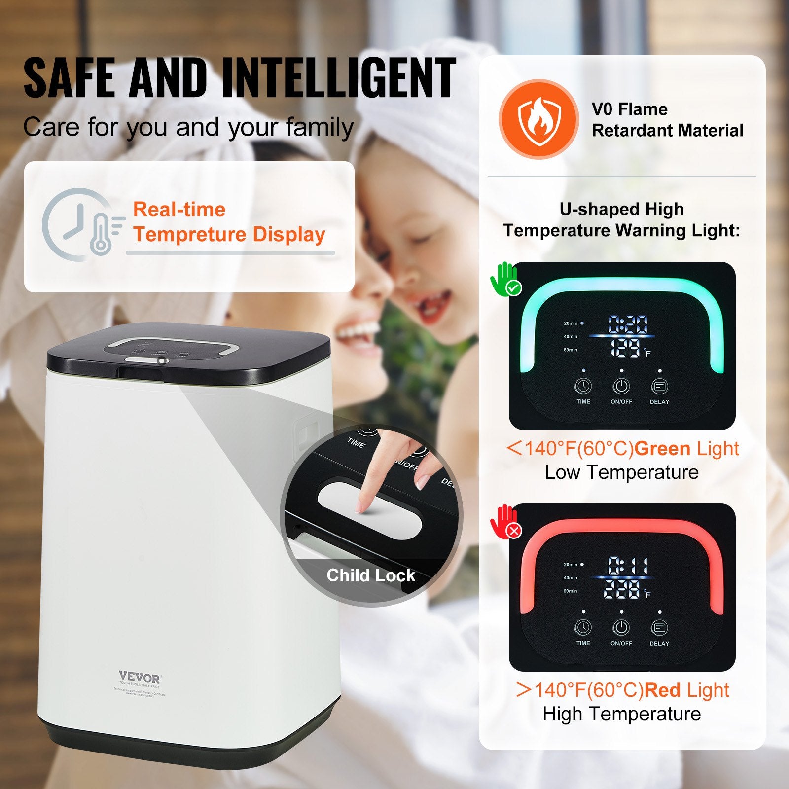 20L Large Towel Warmer Bucket with LED Screen U-shaped Light & Timer White V952-MJJRTBS20LLE5FW2TV3