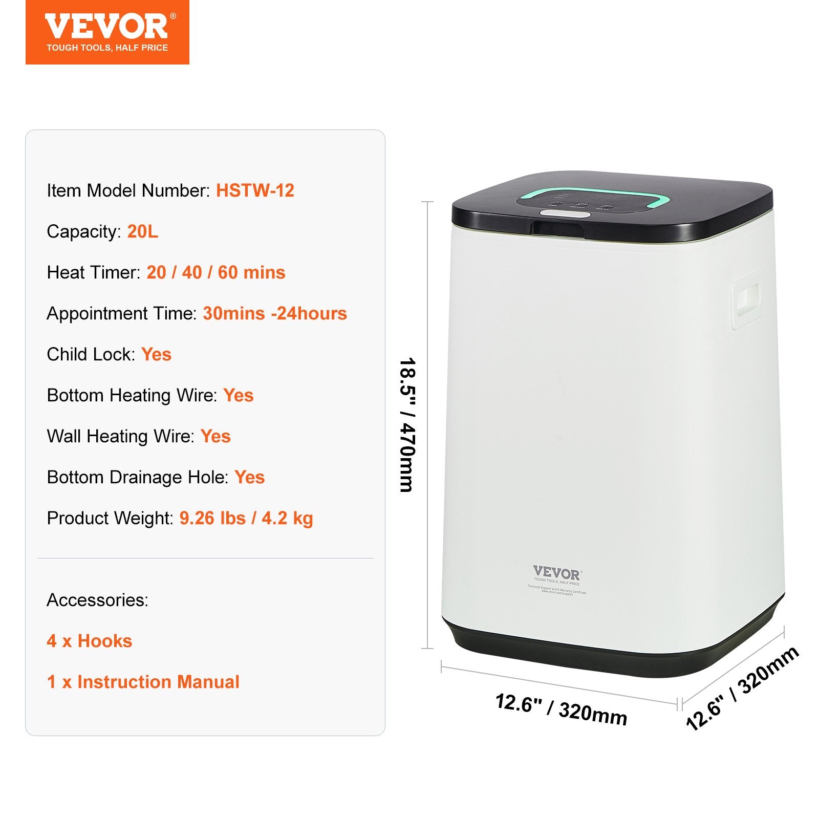 20L Large Towel Warmer Bucket with LED Screen U-shaped Light & Timer White V952-MJJRTBS20LLE5FW2TV3