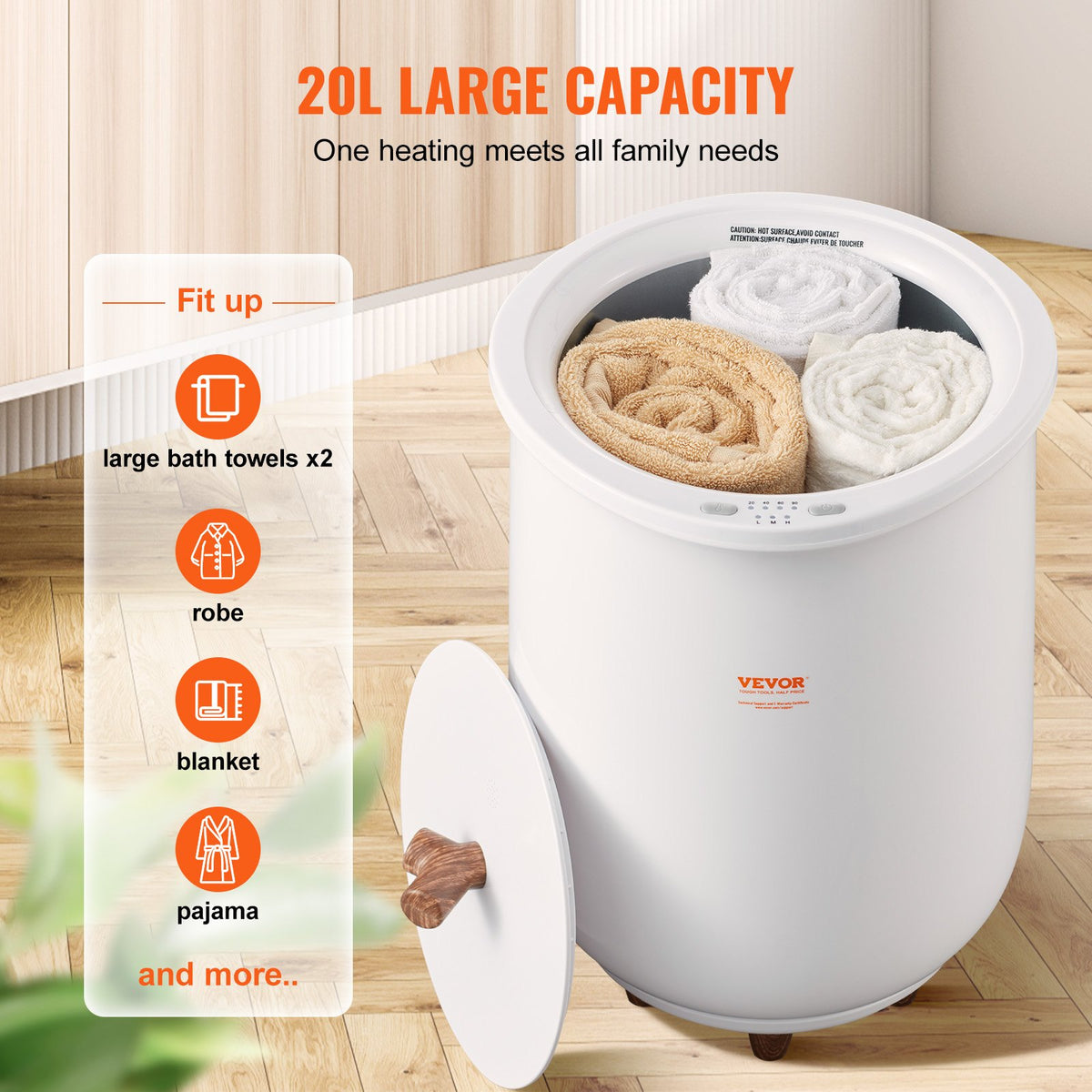 Towel Warmer Bucket, 20L Large Towel Warmer for Bathroom, Auto Shut Off Towel Heater with 4-Level Timer Fits V952-MJJRTBS20LZSPPM89V3