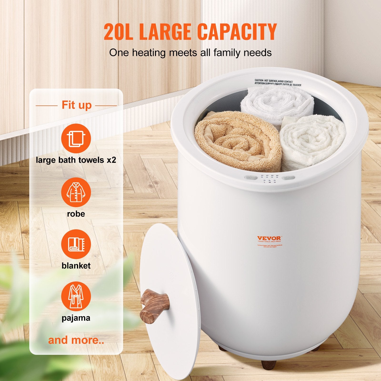 Towel Warmer Bucket, 20L Large Towel Warmer for Bathroom, Auto Shut Off Towel Heater with 4-Level Timer Fits V952-MJJRTBS20LZSPPM89V3