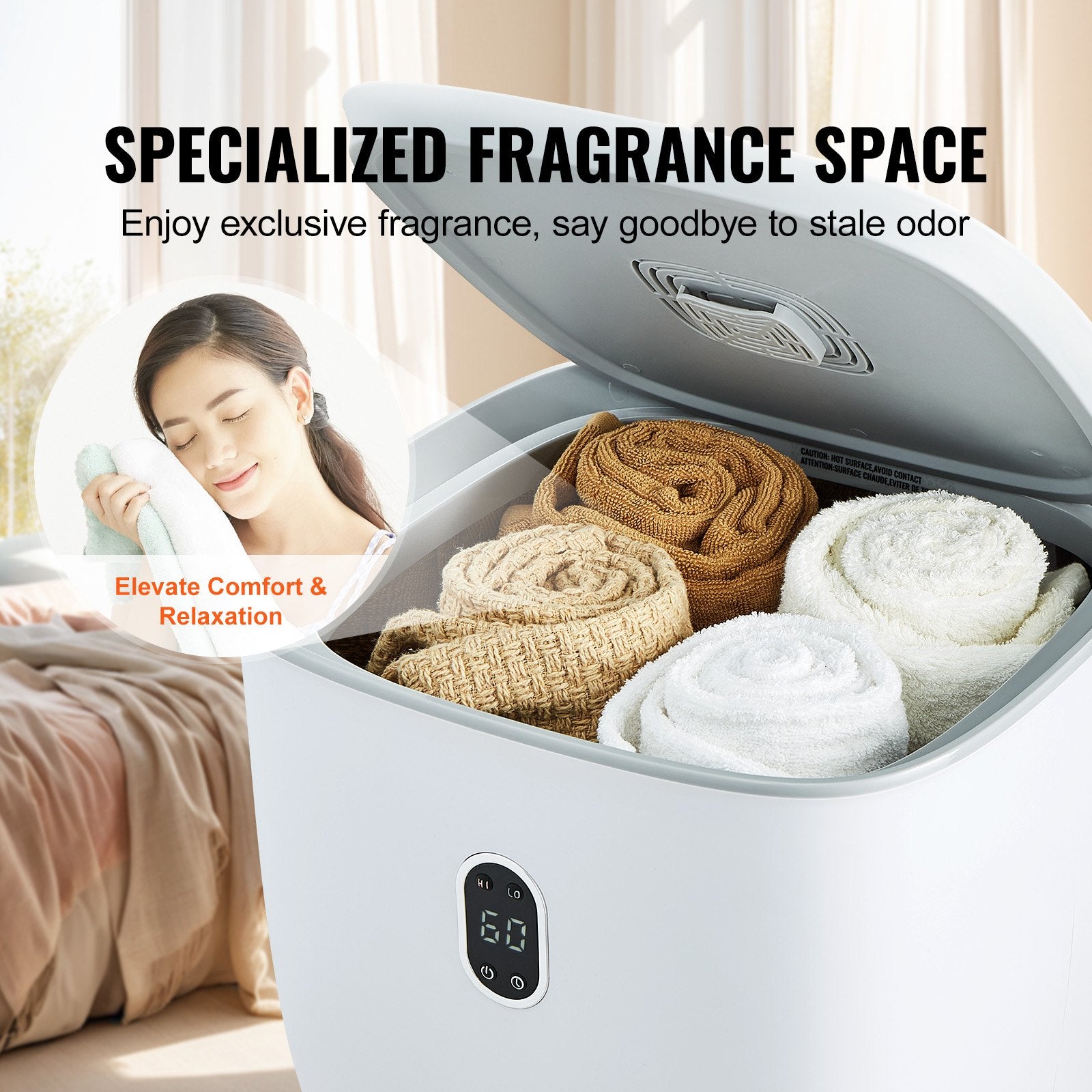25L Towel Warmer Bucket with LED Screen Bottom Heating Columns Timer White V952-MJJRTBS25LLEJ4BY2V3
