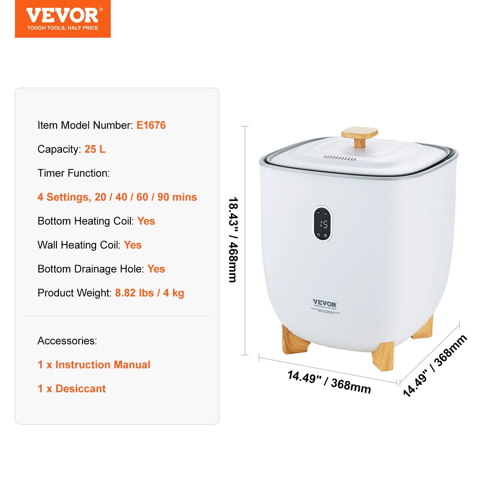 25L Towel Warmer Bucket with LED Screen Bottom Heating Columns Timer White V952-MJJRTBS25LLEJ4BY2V3
