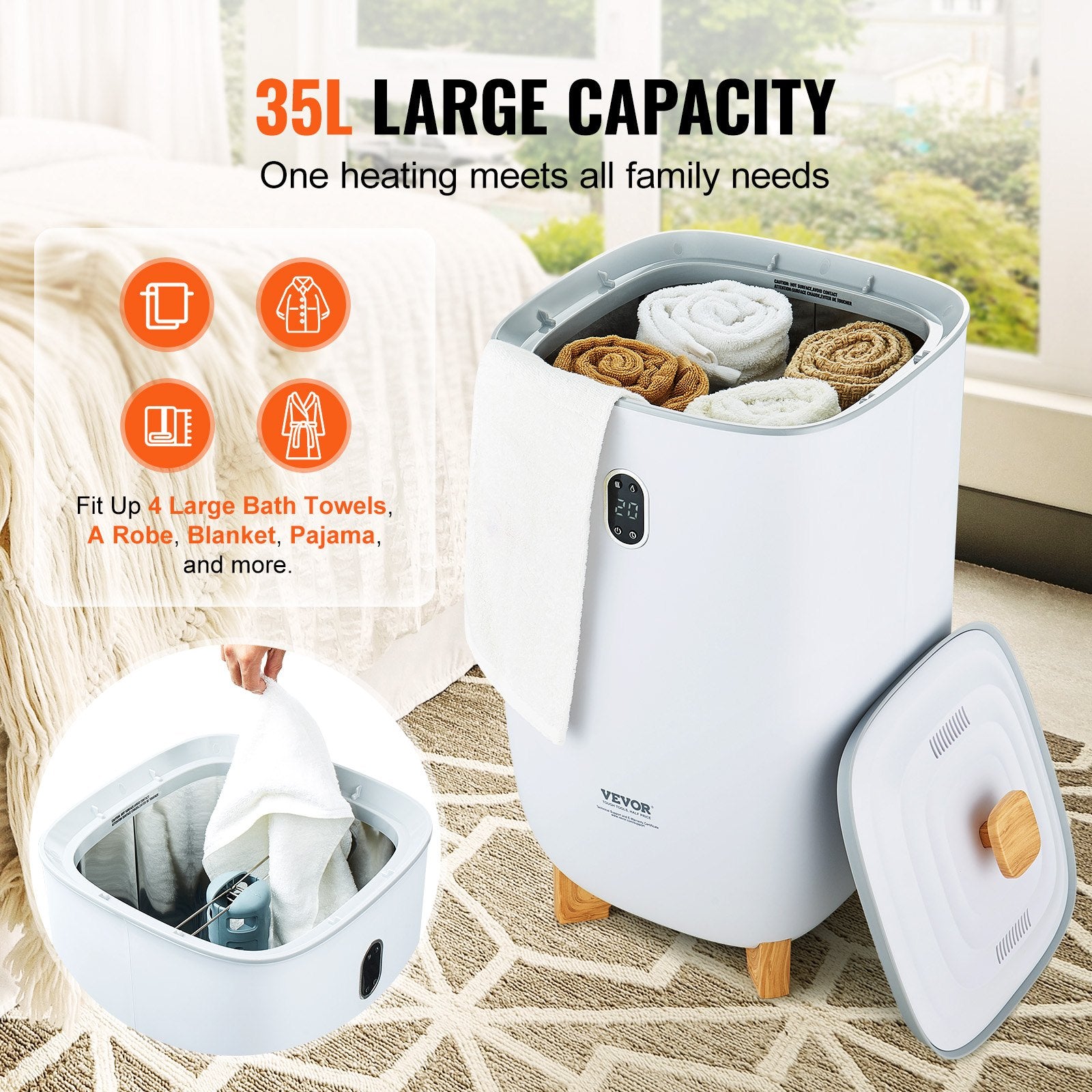 35L Large Towel Warmer Bucket with LED Screen Drying Fuction & Timer White V952-MJJRTBS35LLE62PLTV3