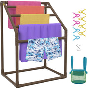 Pool Towel Rack, 5 Bar, Brown, Freestanding Outdoor PVC Trapedozal Poolside Storage Organizer, Include 8 V952-MJJZSTXGBDDW5DYL3V0
