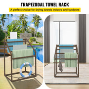 Pool Towel Rack, 5 Bar, Brown, Freestanding Outdoor PVC Trapedozal Poolside Storage Organizer, Include 8 V952-MJJZSTXGBDDW5DYL3V0