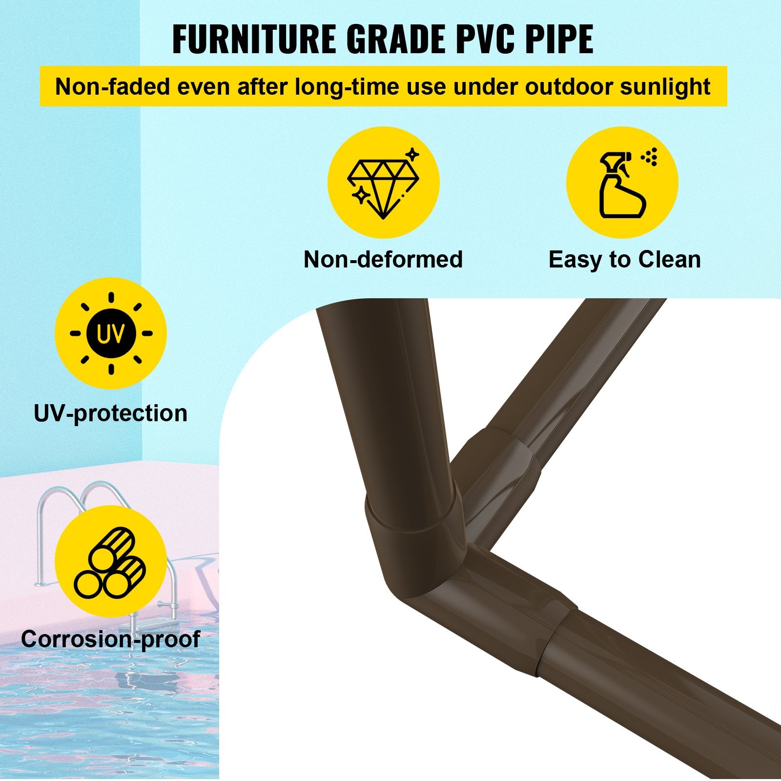 Pool Towel Rack, 5 Bar, Brown, Freestanding Outdoor PVC Trapedozal Poolside Storage Organizer, Include 8 V952-MJJZSTXGBDDW5DYL3V0