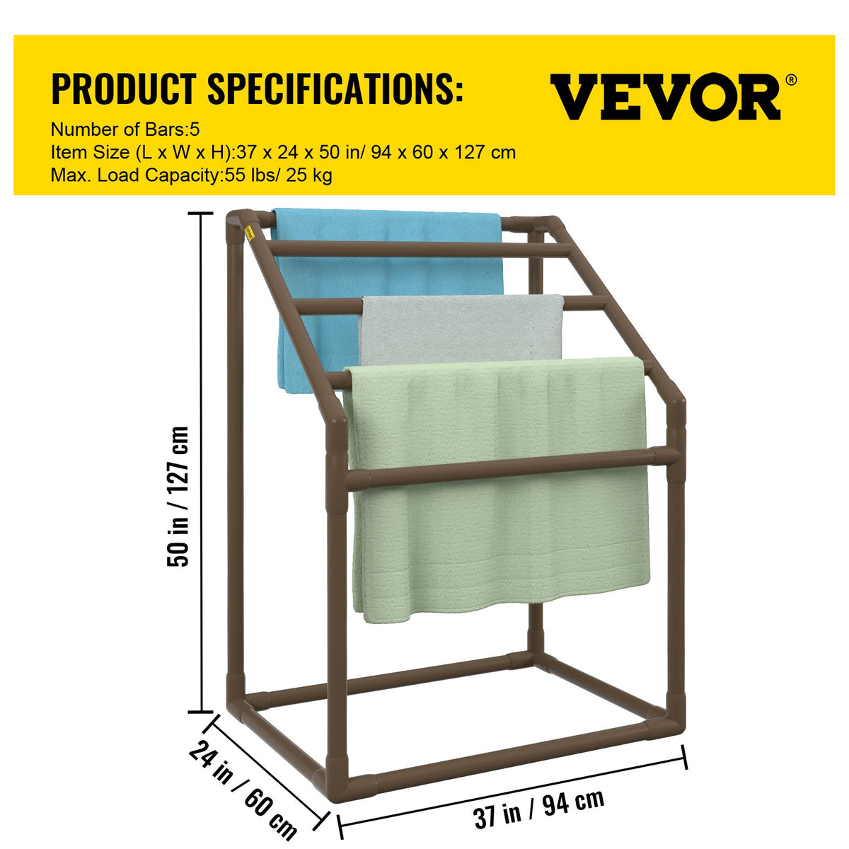Pool Towel Rack, 5 Bar, Brown, Freestanding Outdoor PVC Trapedozal Poolside Storage Organizer, Include 8 V952-MJJZSTXGBDDW5DYL3V0
