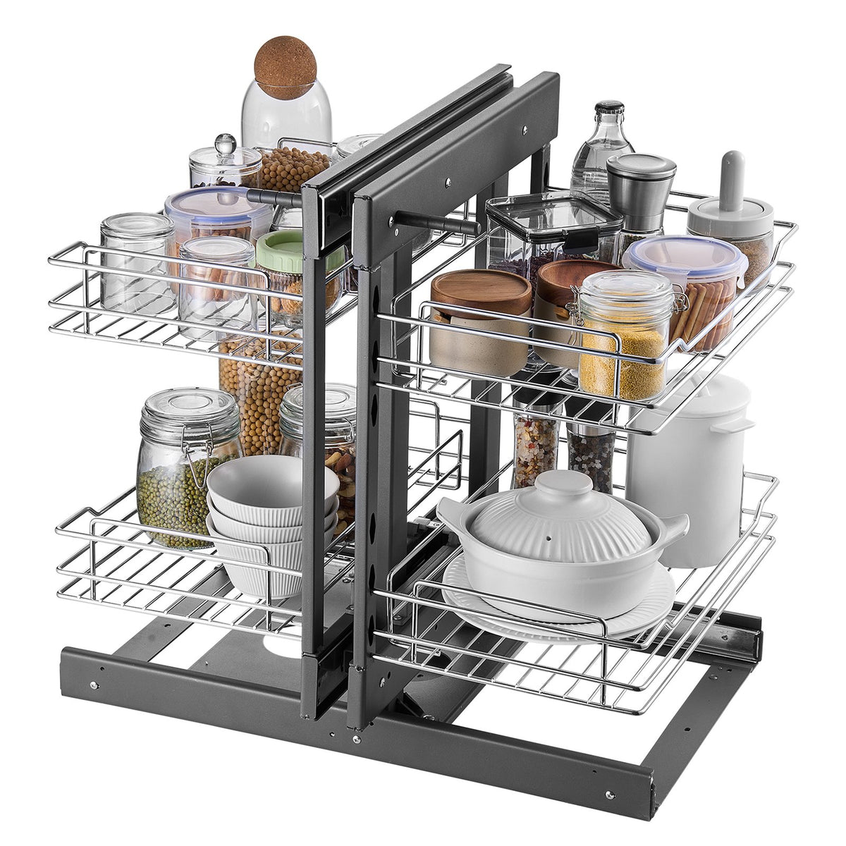 Min 15"W Opening Blind Corner Pull Out Organizer, 2 Tier 4 Shelf Kitchen Cabinet Organizer, Chrome Carbon V952-MJSNLDGG2C25YYEKJV0