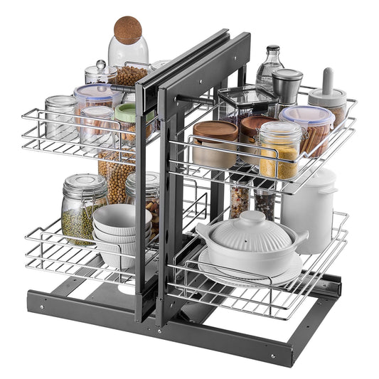 Min 15"W Opening Blind Corner Pull Out Organizer, 2 Tier 4 Shelf Kitchen Cabinet Organizer, Chrome Carbon V952-MJSNLDGG2C25YYEKJV0