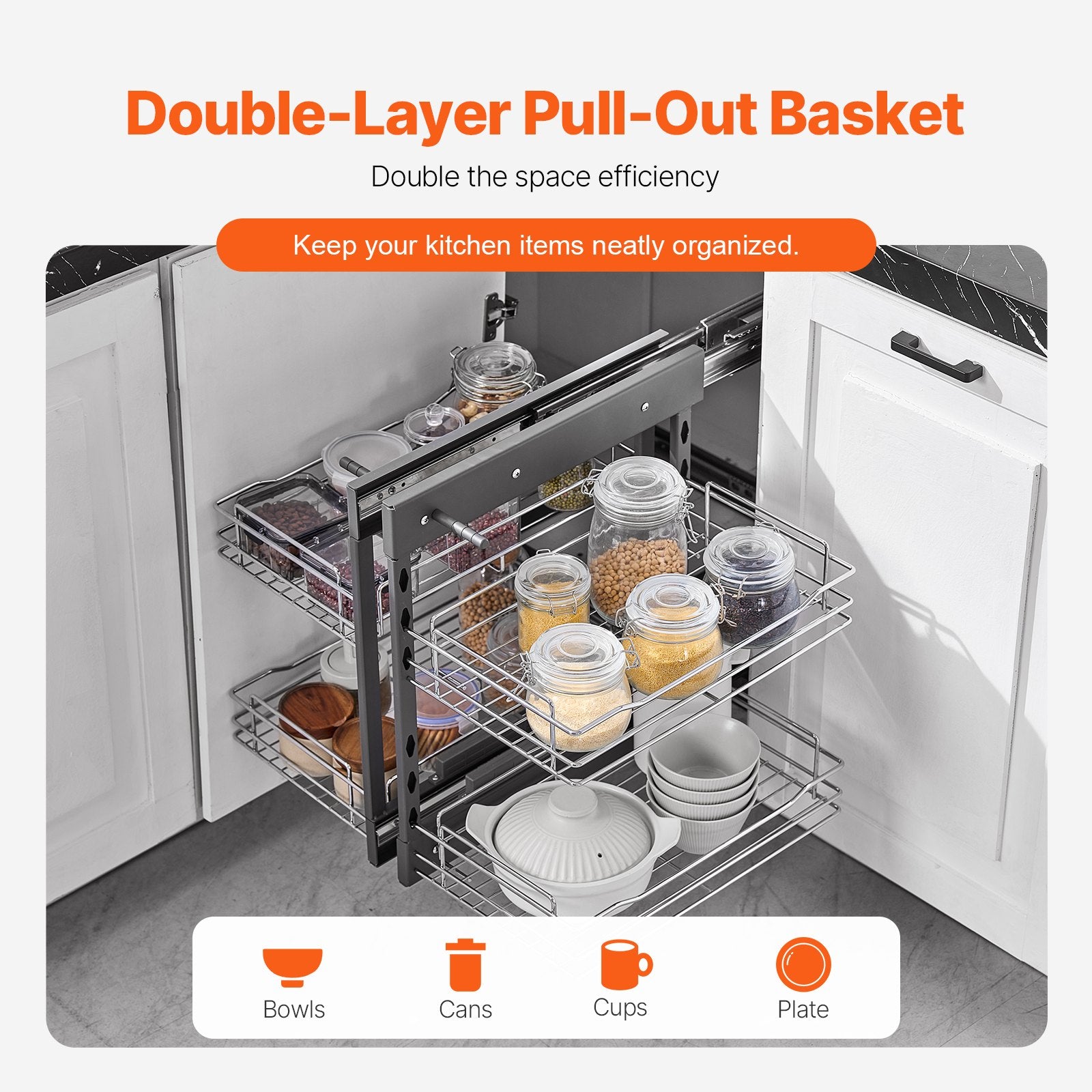Min 15"W Opening Blind Corner Pull Out Organizer, 2 Tier 4 Shelf Kitchen Cabinet Organizer, Chrome Carbon V952-MJSNLDGG2C25YYEKJV0