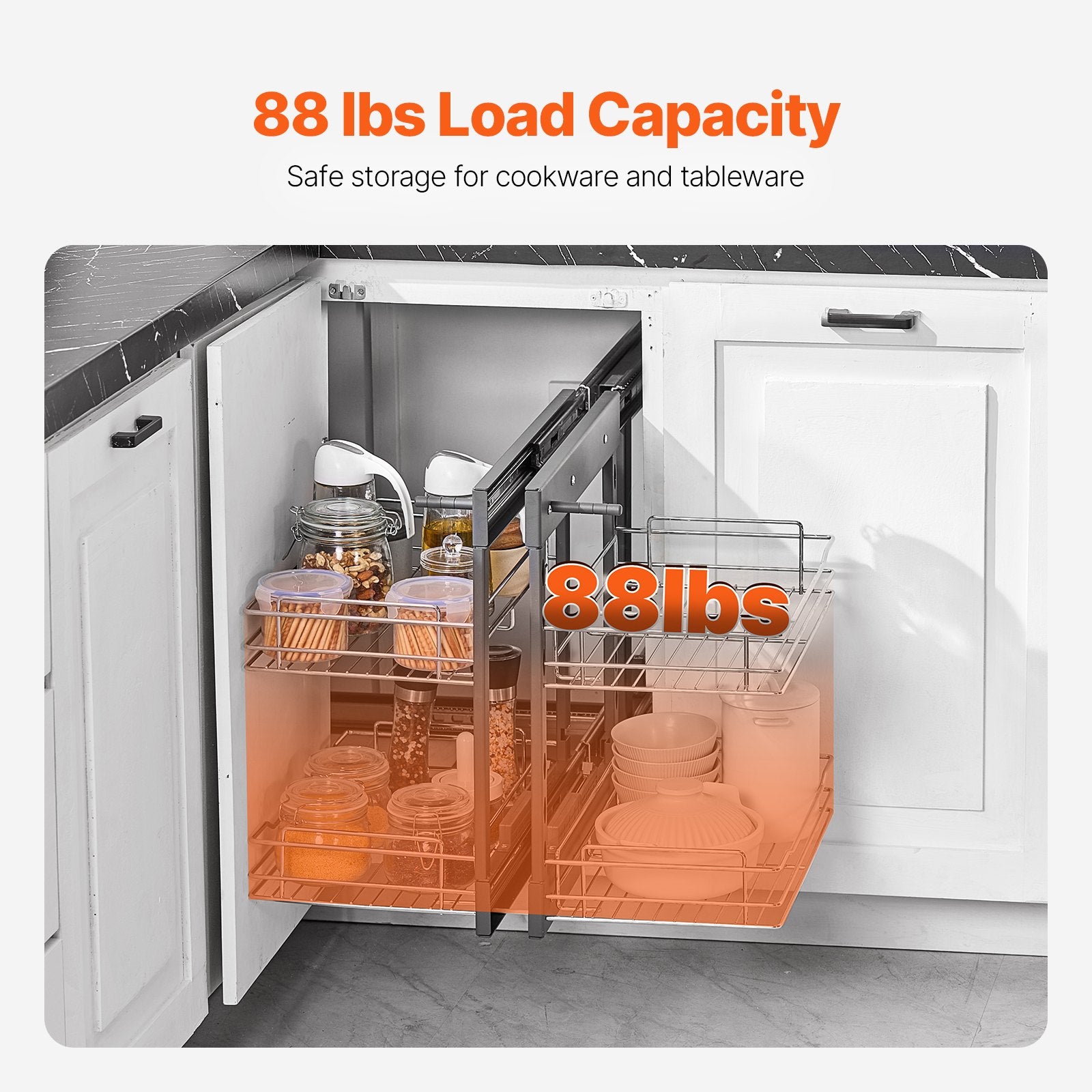 Min 15"W Opening Blind Corner Pull Out Organizer, 2 Tier 4 Shelf Kitchen Cabinet Organizer, Chrome Carbon V952-MJSNLDGG2C25YYEKJV0